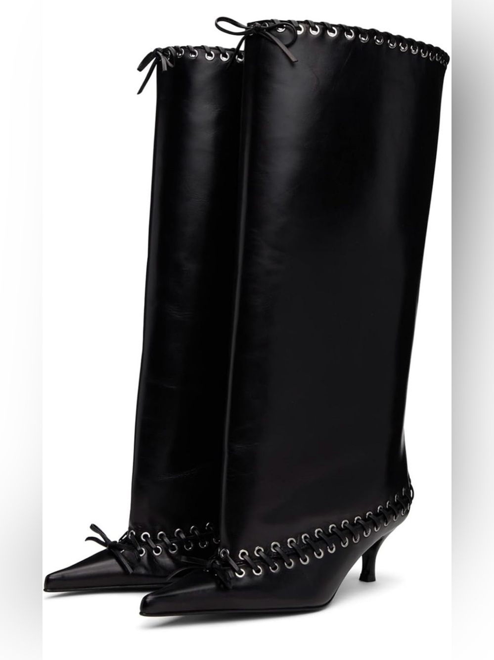 Goolita Metal Eyelets Pointed Toe Knee High Boots Women Kitten Heel Size 7